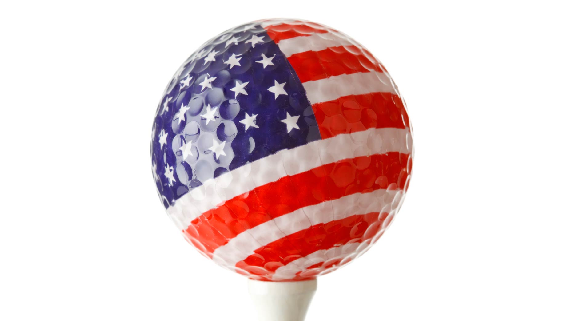 A golf ball decorated with the United States flag.