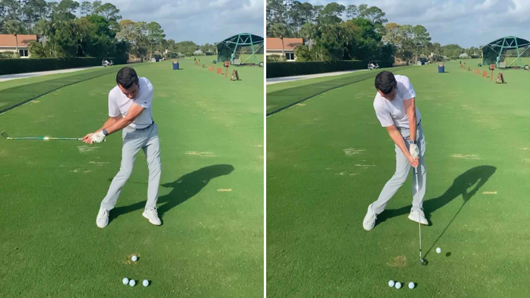 golfer swings golf club