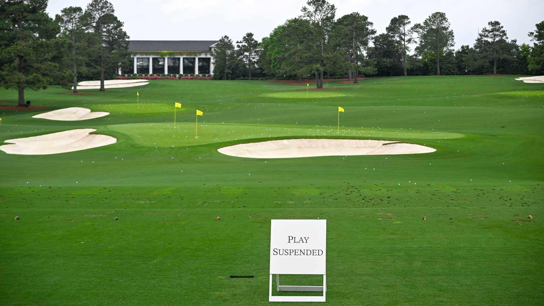 Augusta National practice area during a rain delay