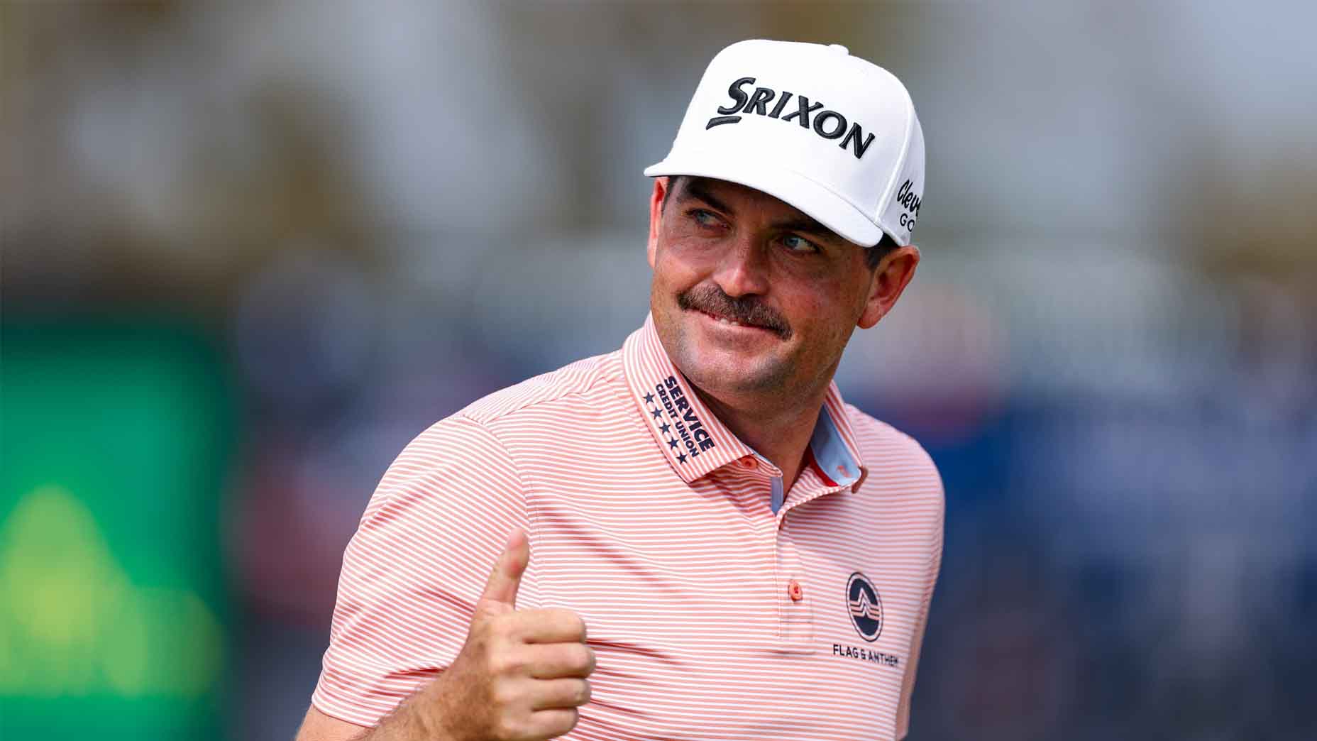 Keegan Bradley gives a thumbs up after making a birdie at the 2025 Arnold Palmer Invitational.