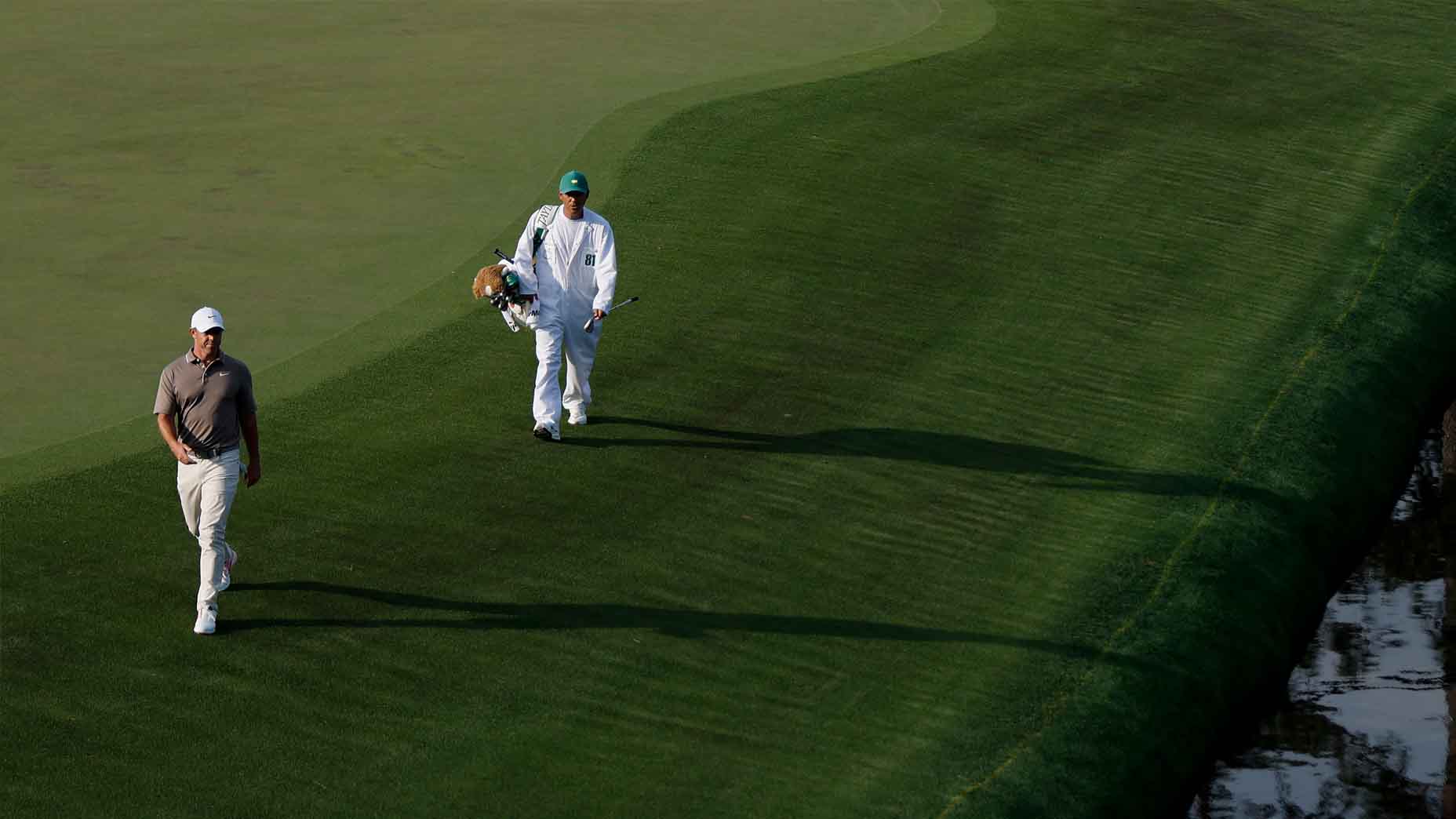 Rory McIlroy walks on the 15th hole at Augusta National during the 2025 Masters.