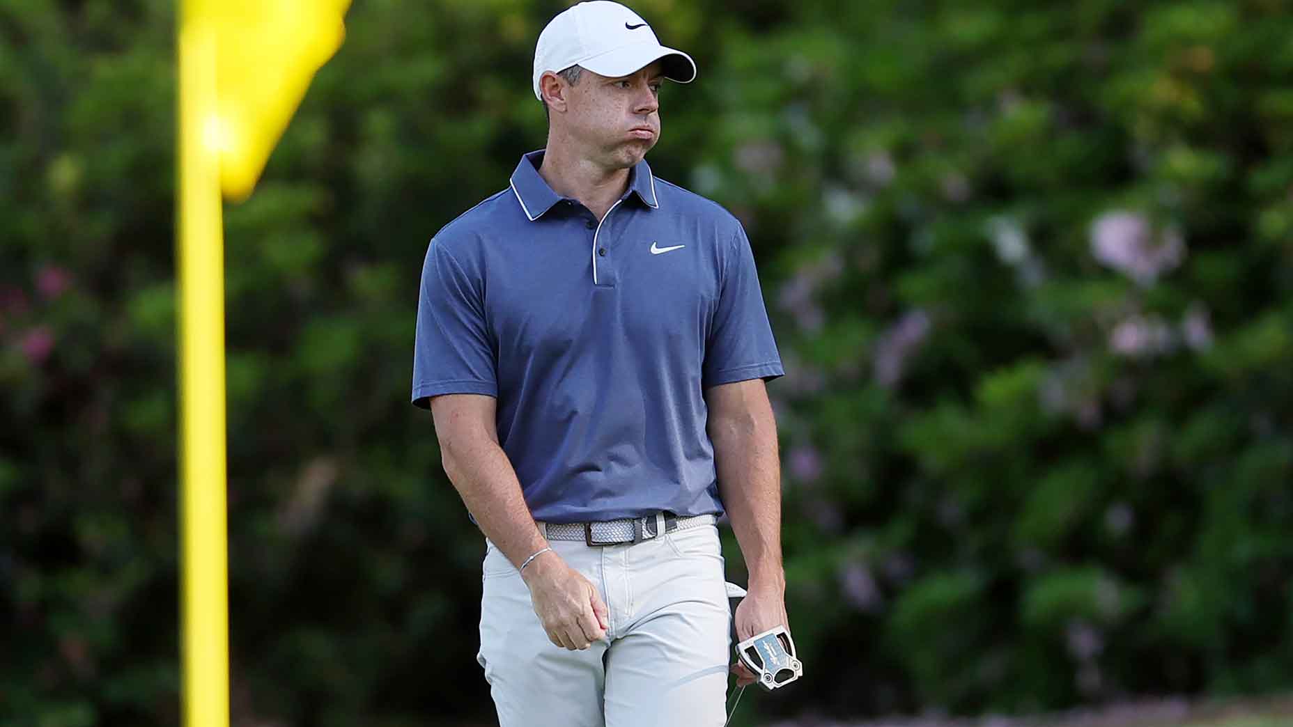 rory mcilroy breathes out during the final round of the 2025 masters