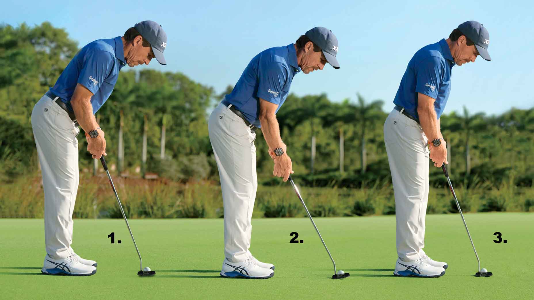 todd sones demonstrates three different putter lengths