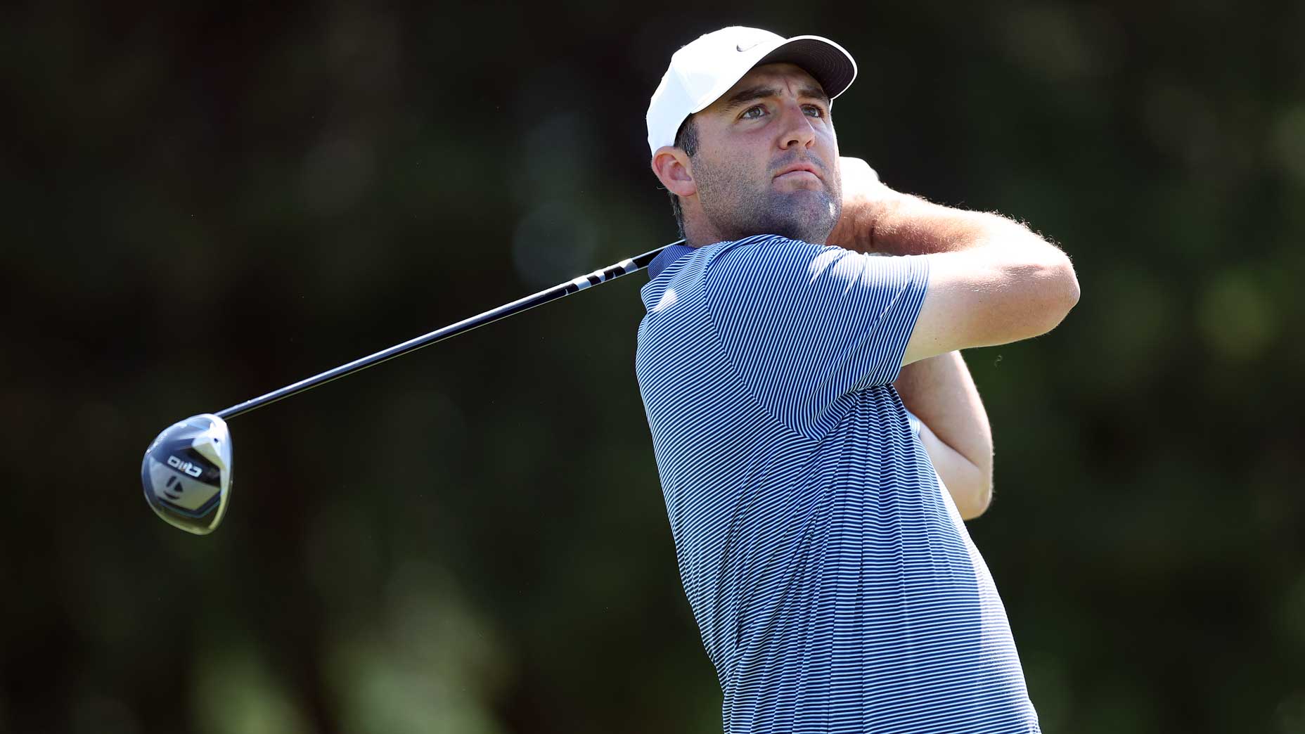 Scottie Scheffler of the United States plays his shot from the eighth tee during the final round of THE CJ CUP Byron Nelson 2025 at TPC Craig Ranch on May 04, 2025 in McKinney, Texas.