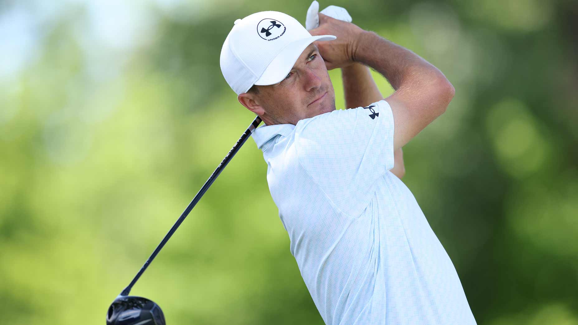 PGA Tour pro Jordan Spieth hits a drive prior to the 2025 Charles Schwab Challenge at Colonial Country Club.