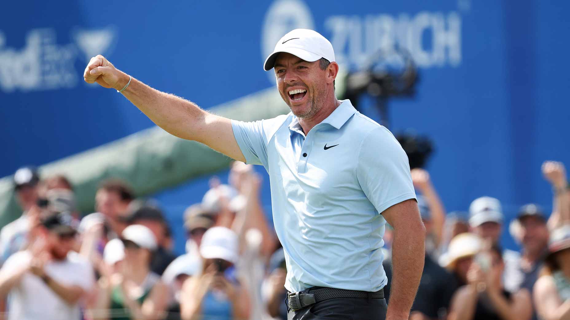 2025 Truist Championship odds: PGA Tour player Rory McIlroy celebrates an eagle on the 18th green on day three of the 2025 Zurich Classic.