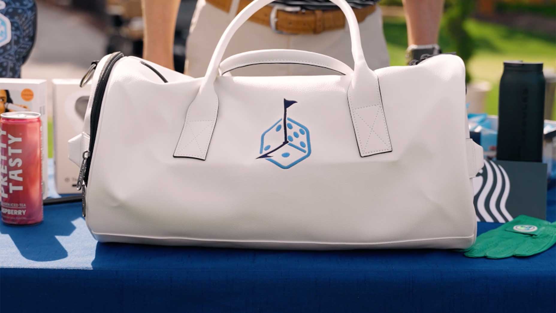a jones golf co bag with an 8am golf logo