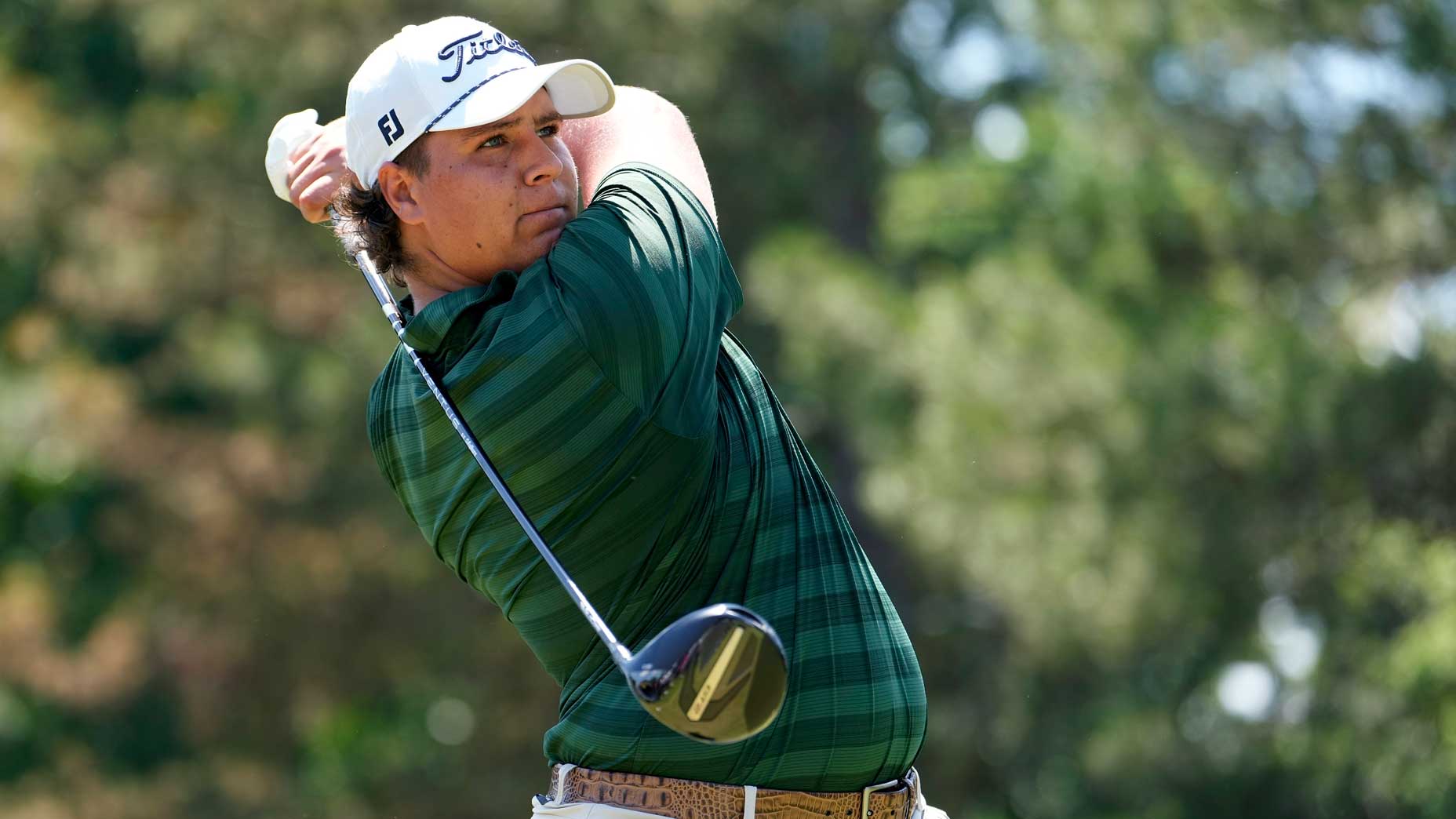 PGA Tour pro Aldrich Potgieter hits his Titleist GT2 driver during the final round of the 2025 Rocket Classic.