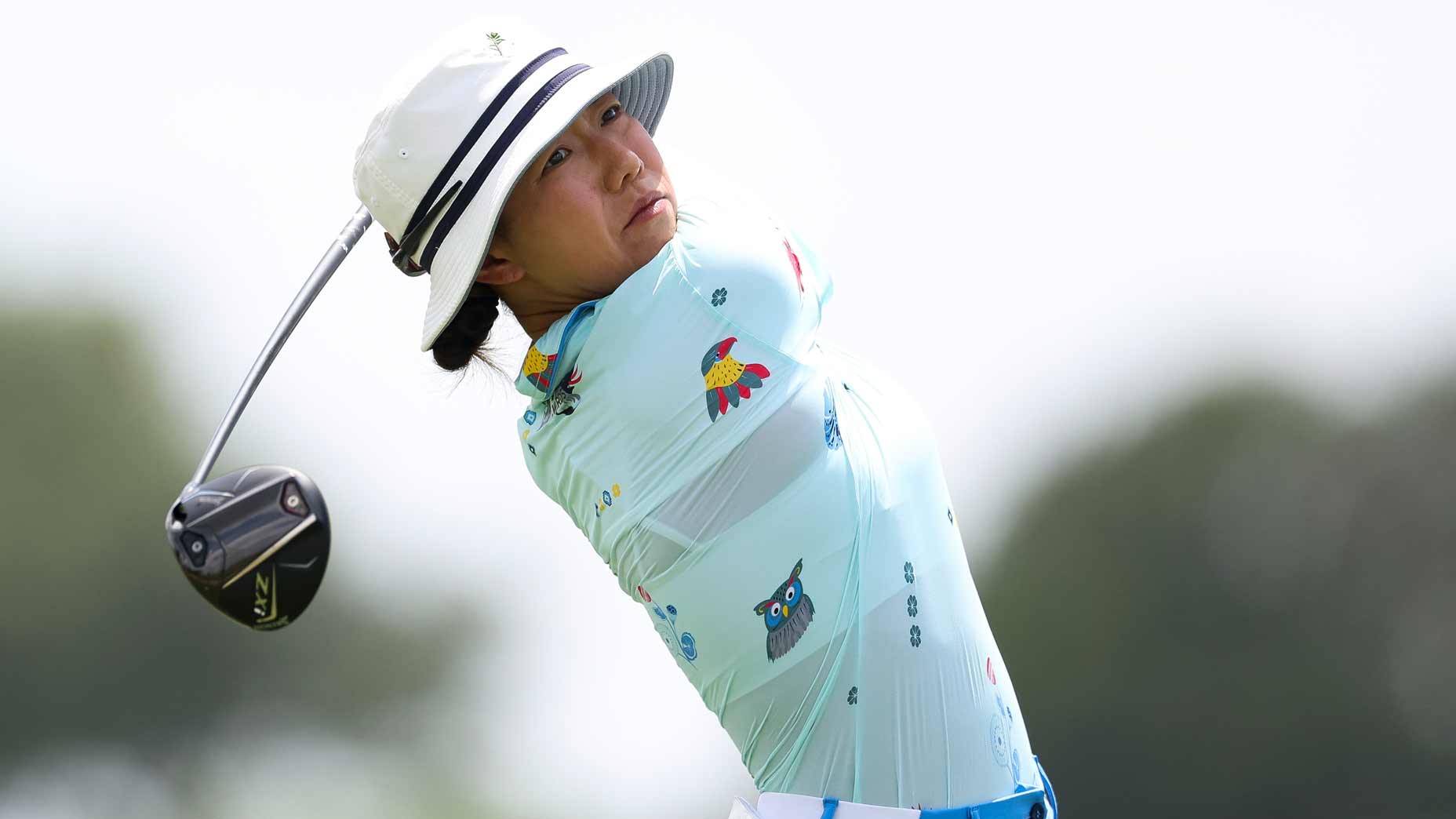 Jenny Shin of South Korea hits a tee shot on the sixth hole during the first round of the KPMG Women's PGA Championship 2025 at Fields Ranch East at PGA Frisco on June 19, 2025 in Frisco, Texas.