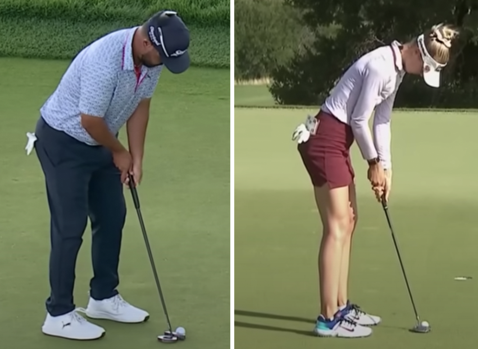 nelly korda and j.j. spaun putting with left hand low technique
