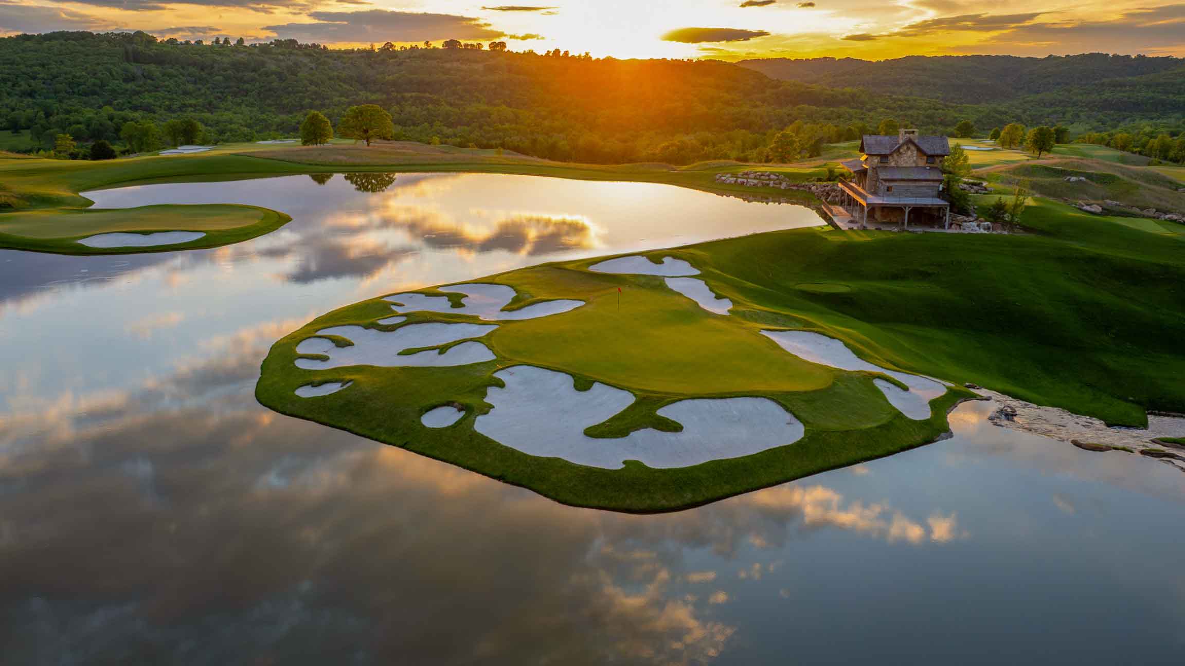 A hole at new Cliffhangers par-3 courses at Big Cedar Lodge.