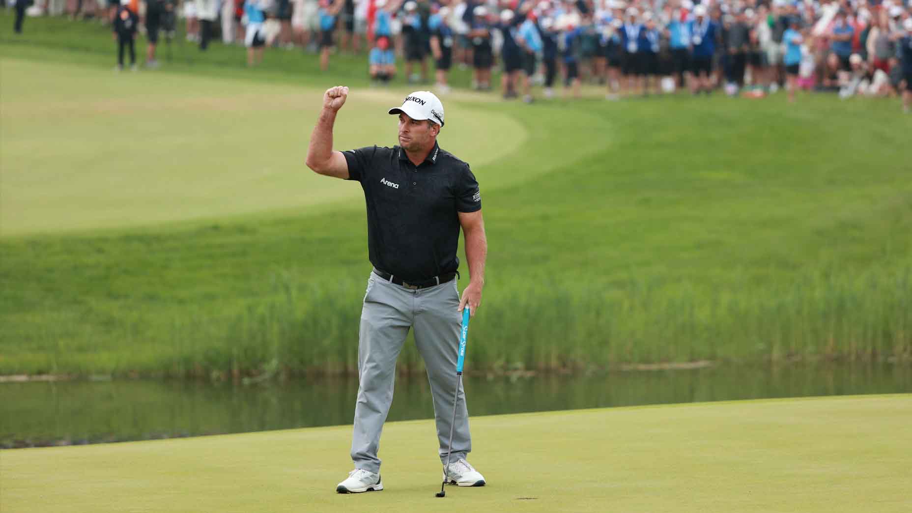 Ryan Fox reacts to his winning putt at the 2025 Canadian Open