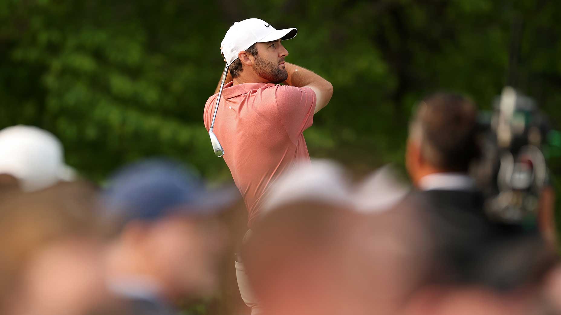 Scottie Scheffler watches a shot during the third round of the Memorial on Sunday at Muirfield Village.