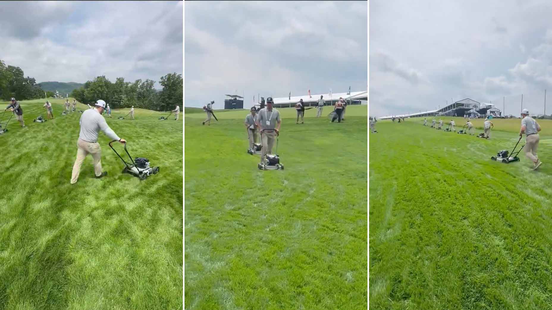 U.S. Open competitor Jhonattan Vegas recorded the greens crew mowing Oakmont's rough on Monday.