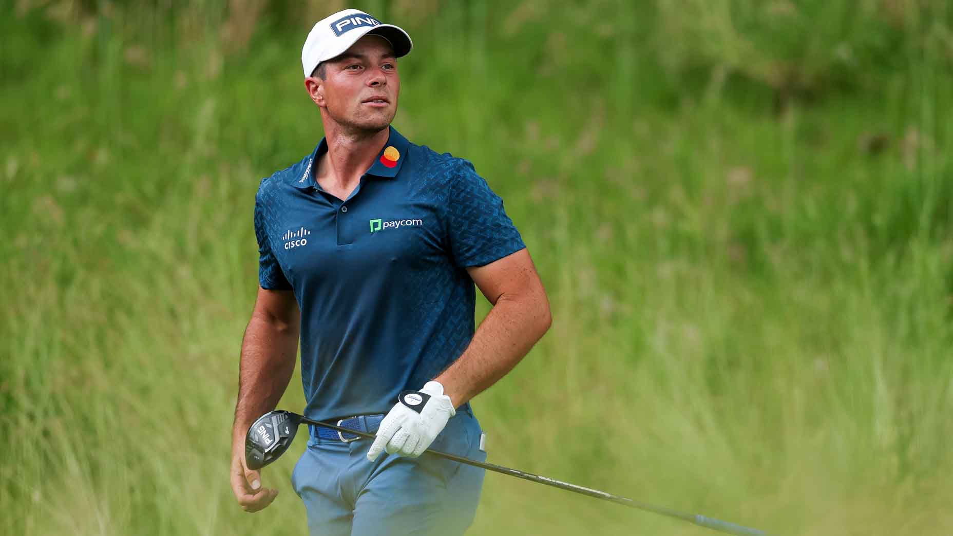 PGA Tour pro Viktor Hovland looks on during the final round of the 2025 U.S. Open.