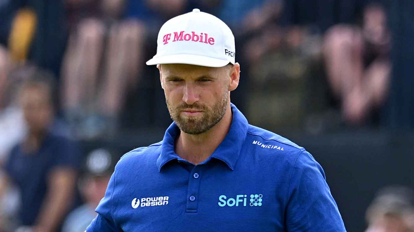 Wyndham Clark of the United States acknowledges the crowd on the 18th green during day four of The 153rd Open Championship