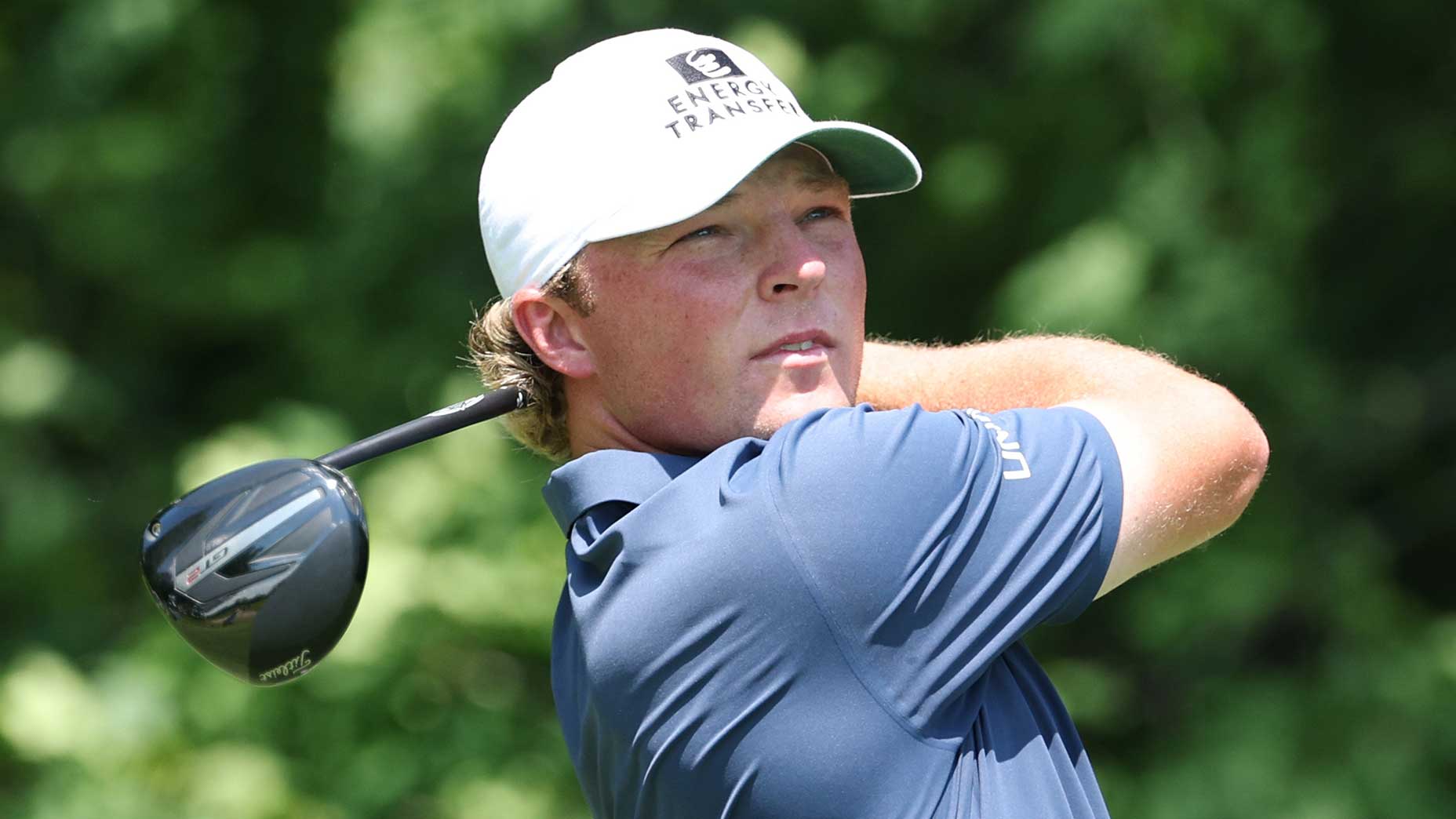 Frankie Capan III hits a tee shot during there 2025 John Deere Classic