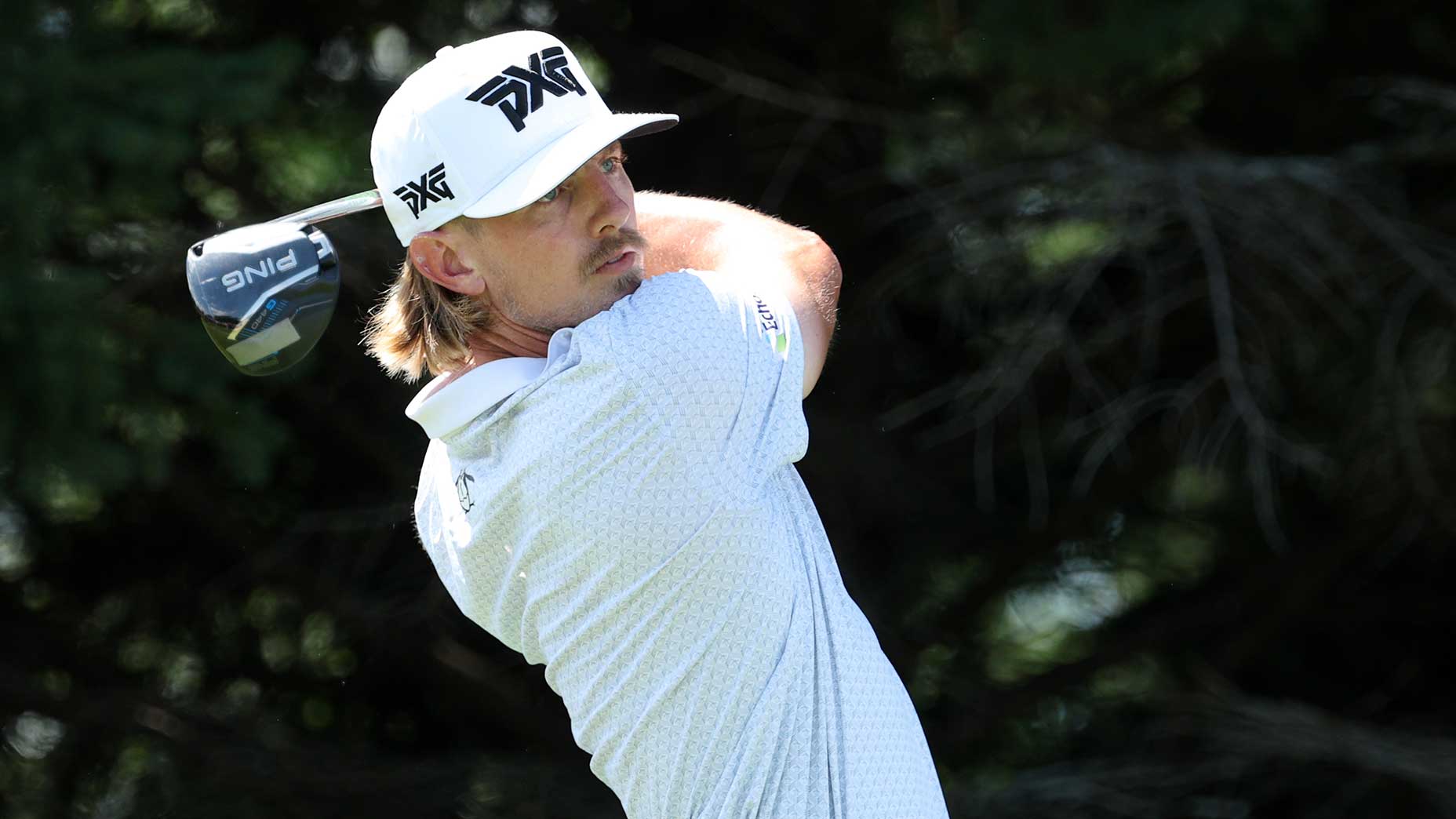 Jake Knapp watches a tee shot during the third round of the 3M Open on Saturday in Blaine, Minn.
