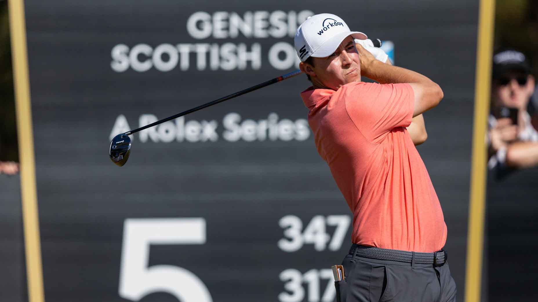 Matt Fitzpatrick hits a tee shot during the third round of the Genesis Scottish Open