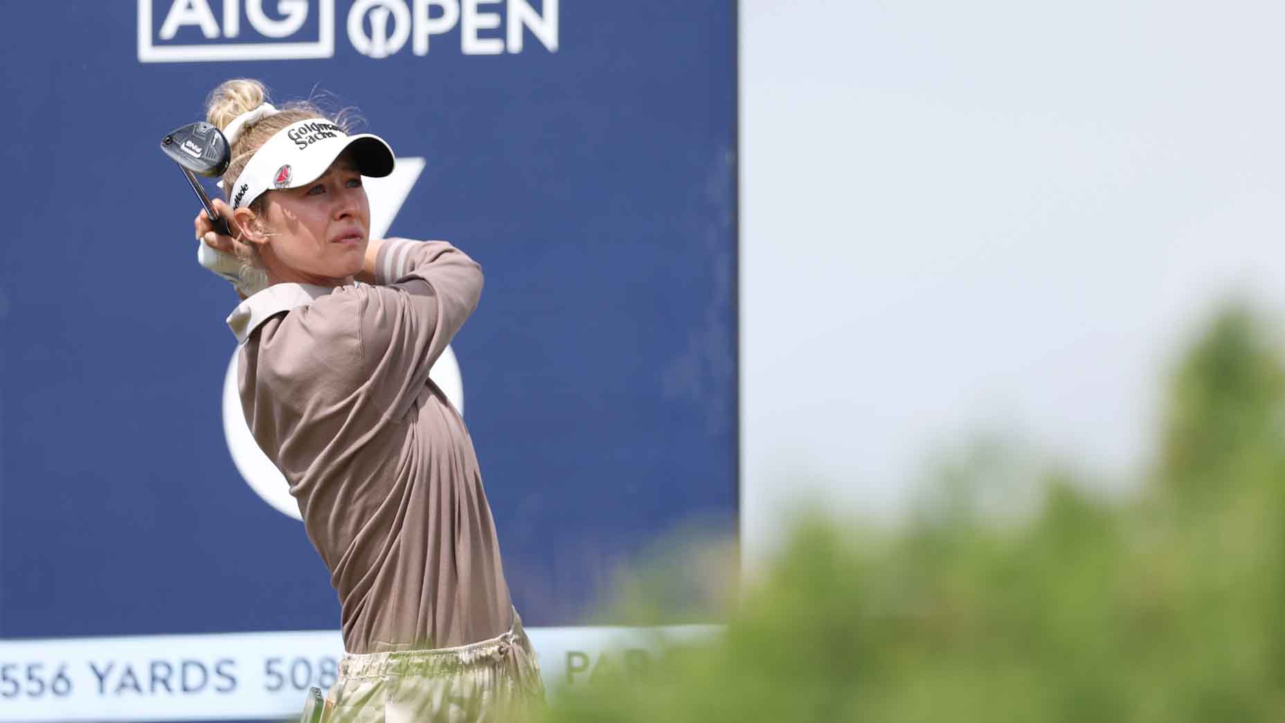 Nelly Korda hits a tee shot during the pro-am at the AIG Women's Open