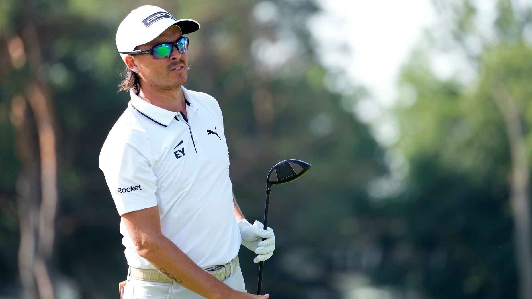 PGA Tour pro Rickie Fowler hits drive during the 2025 Rocket Classic.