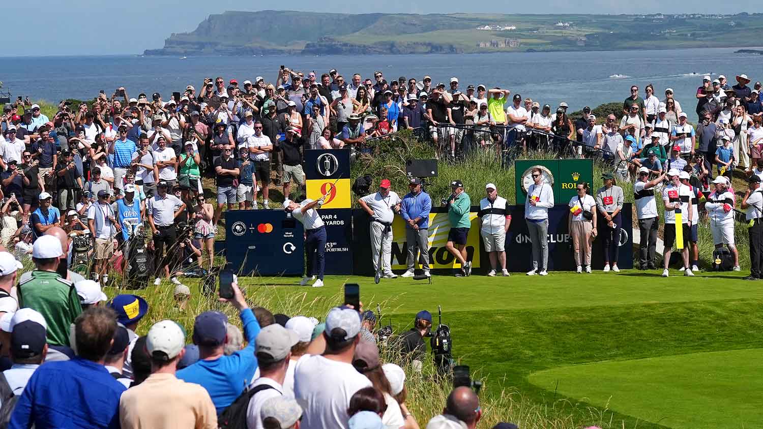 Rory McIlroy tees off the 9th during a practice round ahead of The 153rd Open Championship at Royal Portrush