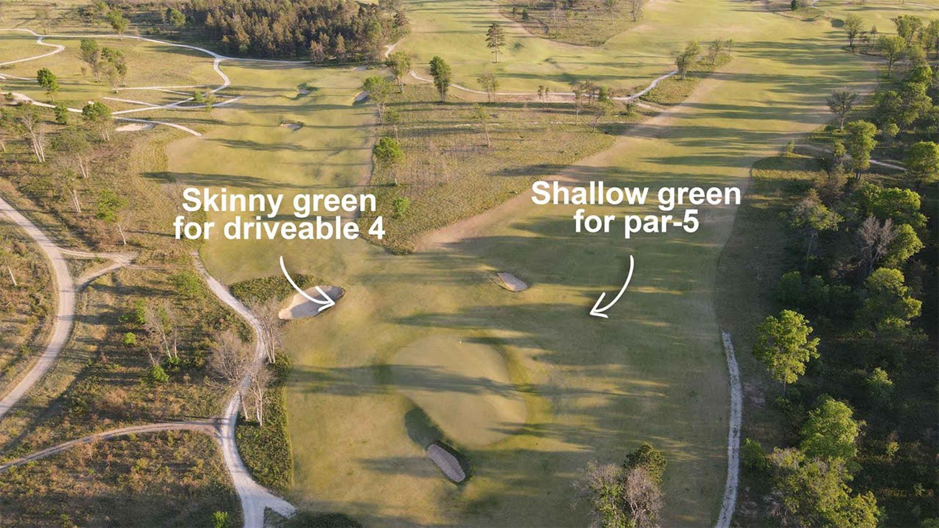 an overhead photo of the loop with text describing the direction of the golf course.