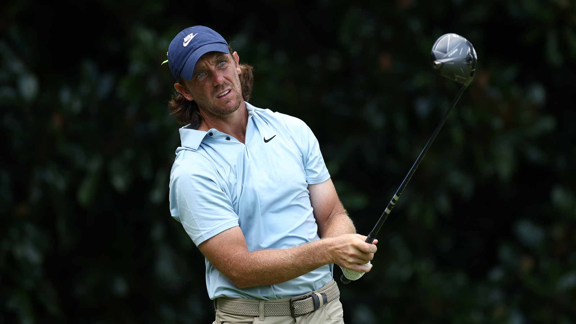 Tommy Fleetwood of England plays his shot from the 13th tee during the final round of the TOUR Championship 2025 at East Lake Golf Club on August 24, 2025 in Atlanta, Georgia.