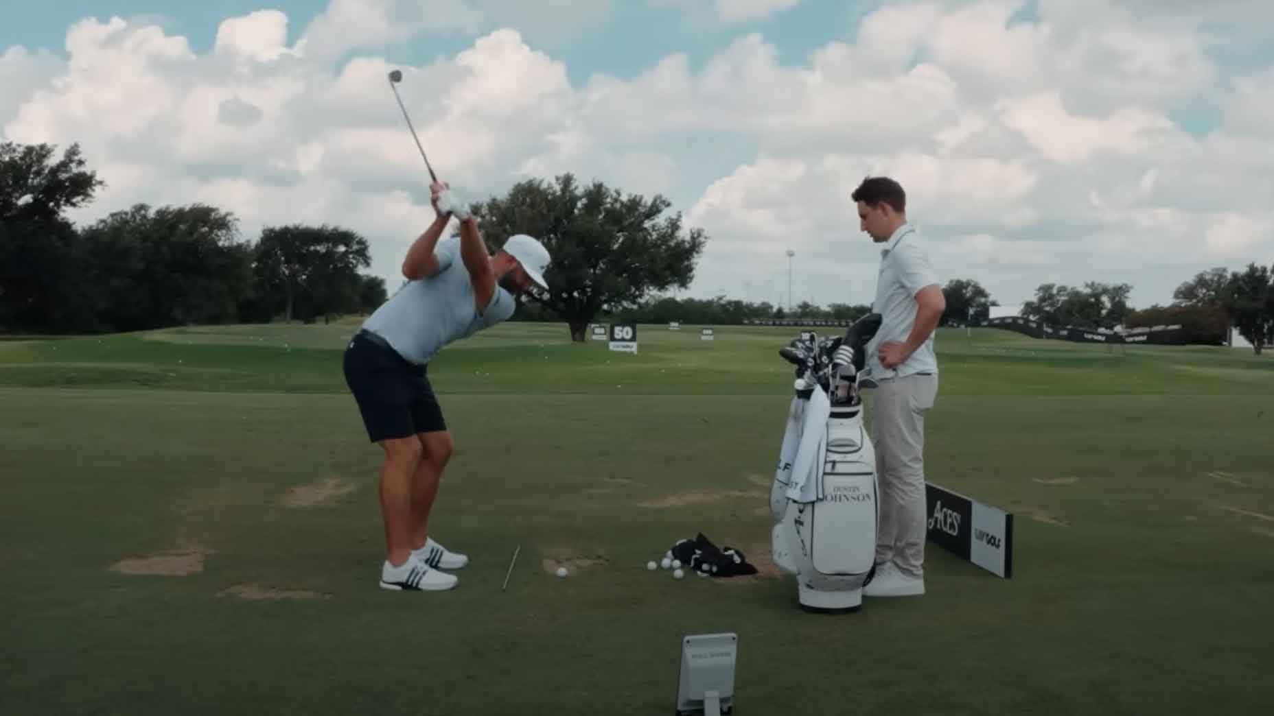 Dustin Johnson and Dylan Dethier on the set of Warming Up.