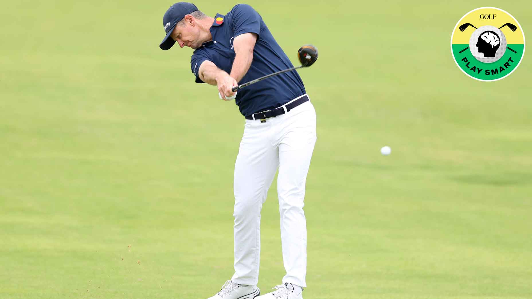 justin rose swings golf club during 2025 open championship