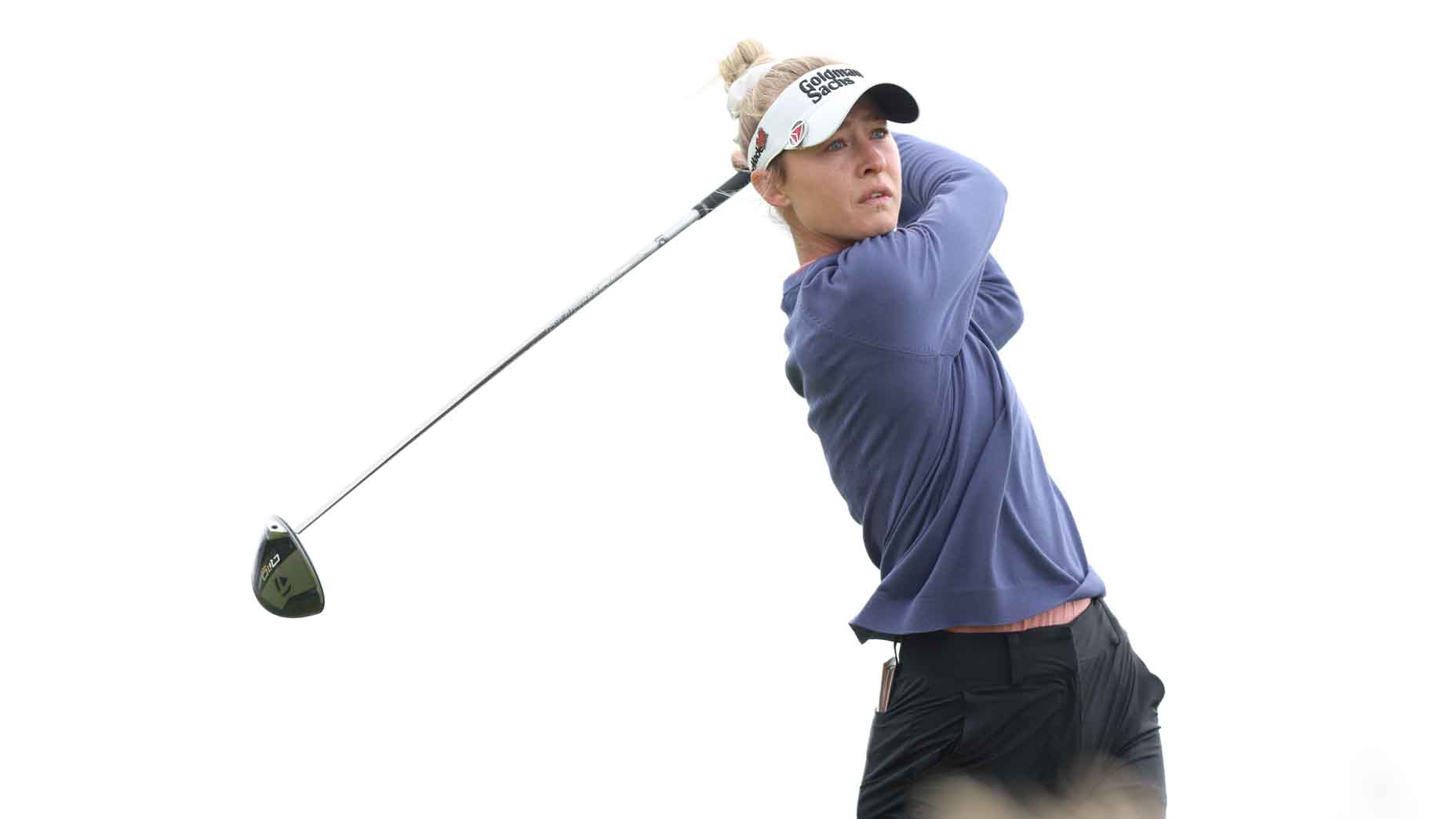 Nelly Korda tees off during the AIG Women's Open