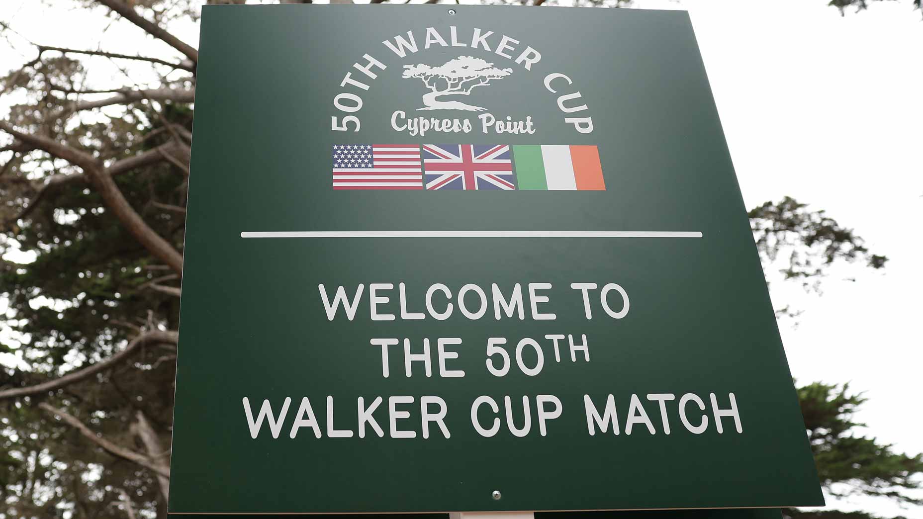 A 2025 Walker Cup sign welcoming fans to the event at Cypress Point.