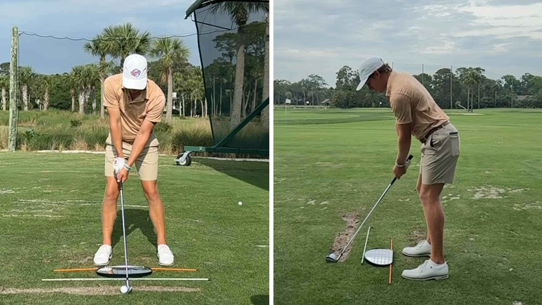 Golfer using the Why Golf Alignment Mirror