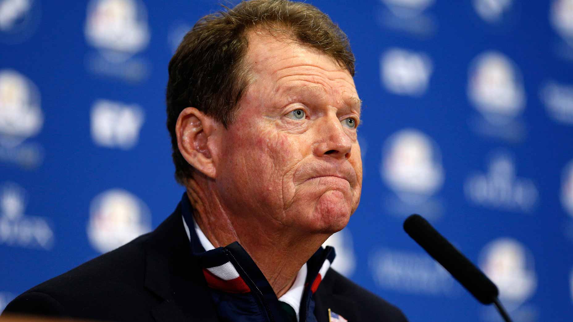 U.S. Ryder Cup captain Tom Watson talks during a press conference after the 2014 Ryder Cup.