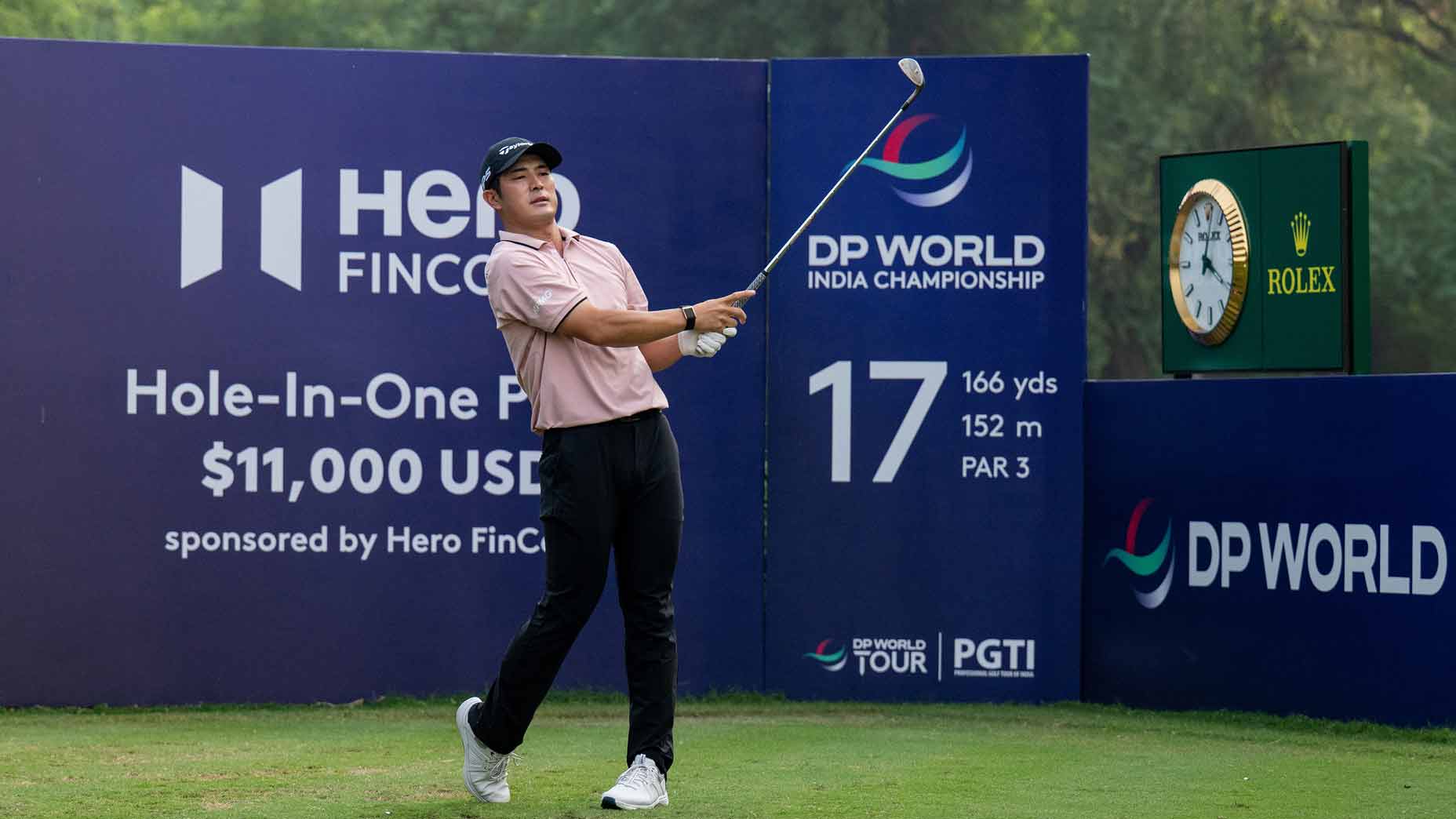 Keita Nakajima of Japan tees off on hole 17 on day three of the DP World India Championship 2025 at Delhi Golf Club on October 18, 2025 in New Delhi, India.