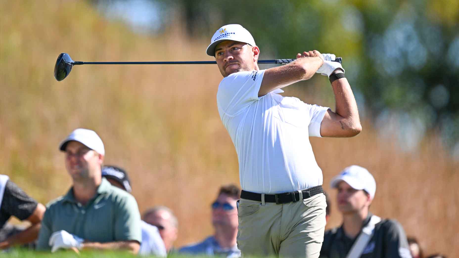 Chandler Blanchet hits a tee shot during the final round of the Korn Ferry Tour Championship