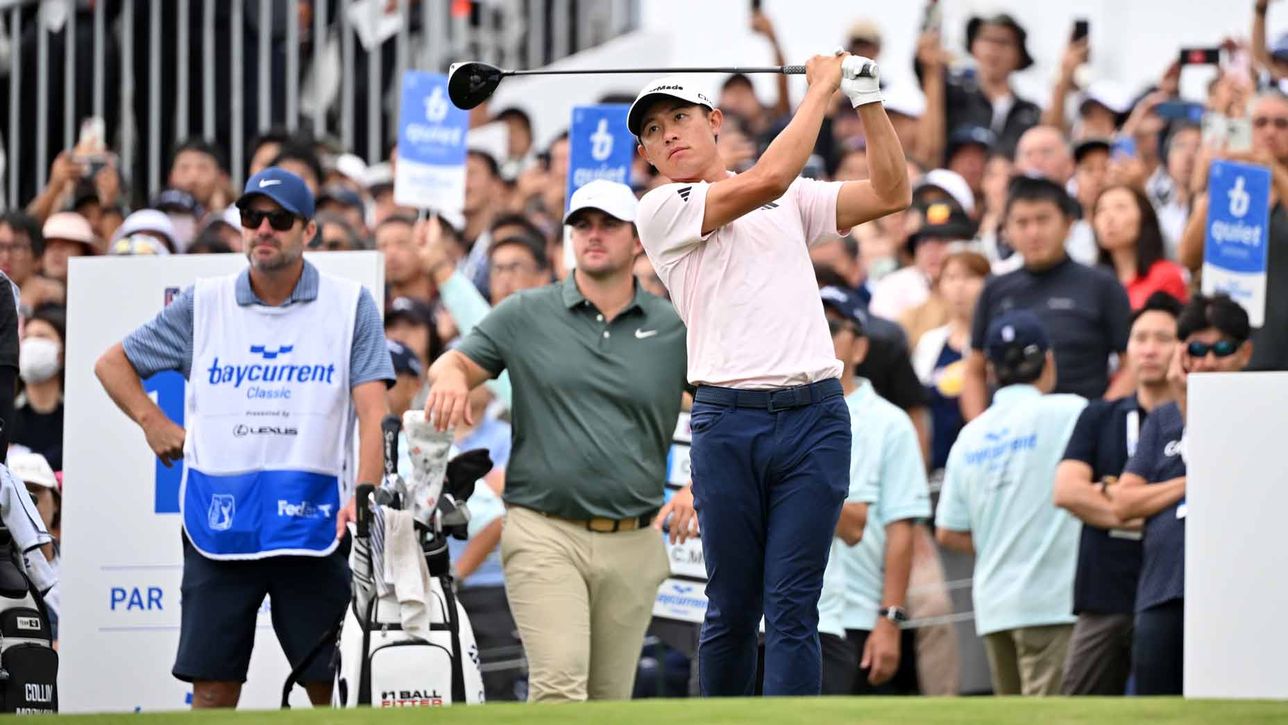 PGA Tour pro Collin Morikawa hits drive during the 2025 Baycurrent Classic.