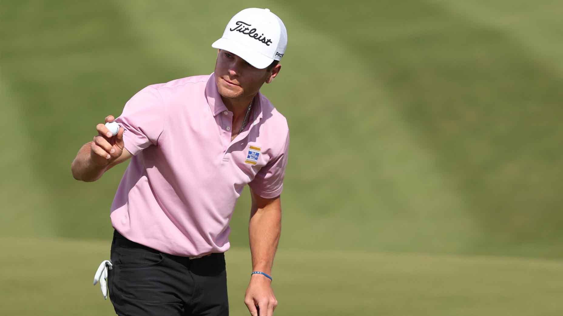 Michael Brennan acknowledges the crowd at the Bank of Utah Championship
