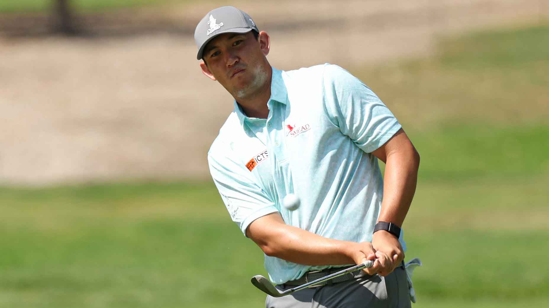 Rico Hoey of the Philippines chips on the seventh hole during the second round of the Procore Championship 2025 at Silverado Resort and Spa on September 12, 2025 in Napa, California.