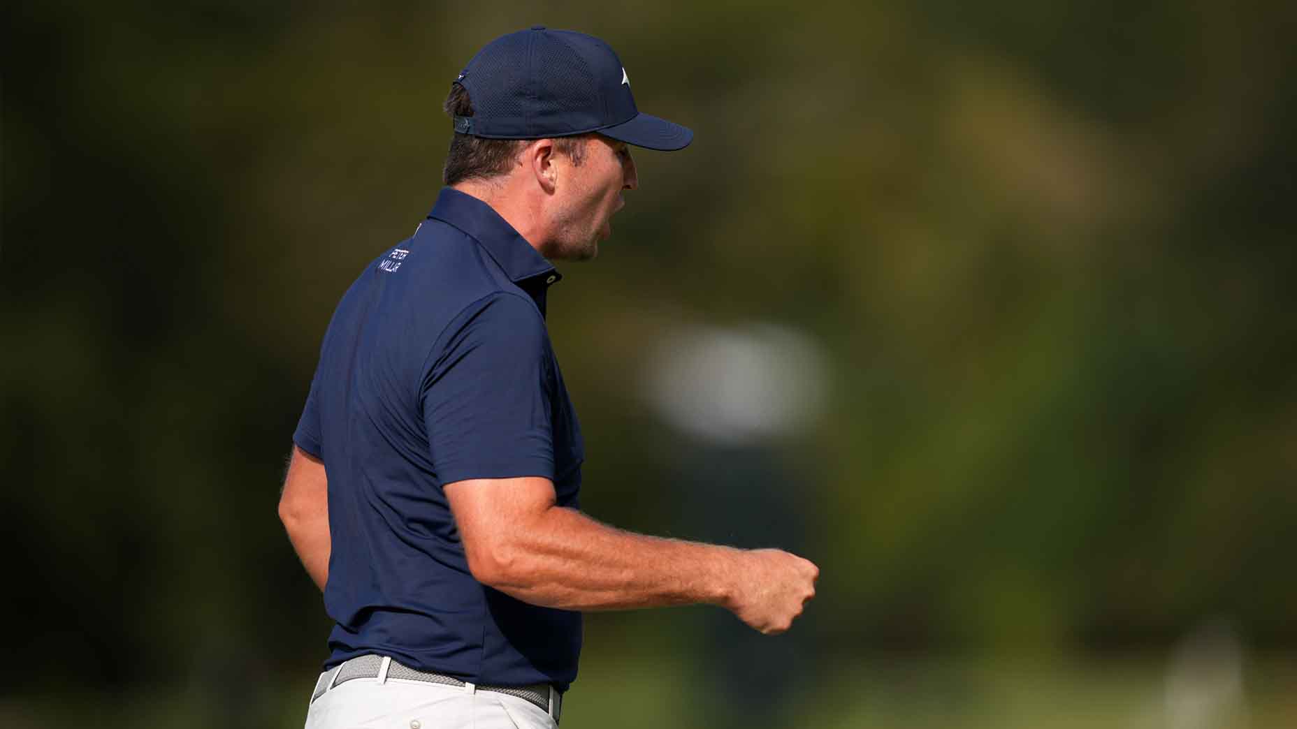 Steven Fisk celebrates a made birdie putt during the Sanderson Farms Championship