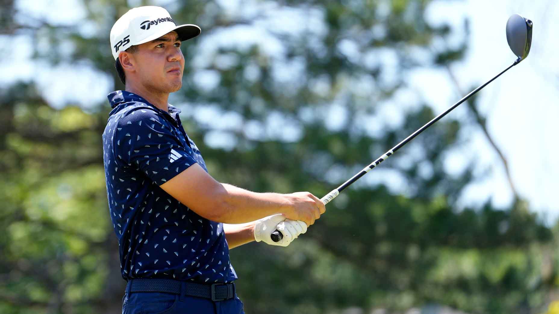 Michael Thorbjornsen of the United States plays his shot from the fourth tee during the final round of the Rocket Classic 2025 at Detroit Golf Club on June 29, 2025 in Detroit, Michigan.