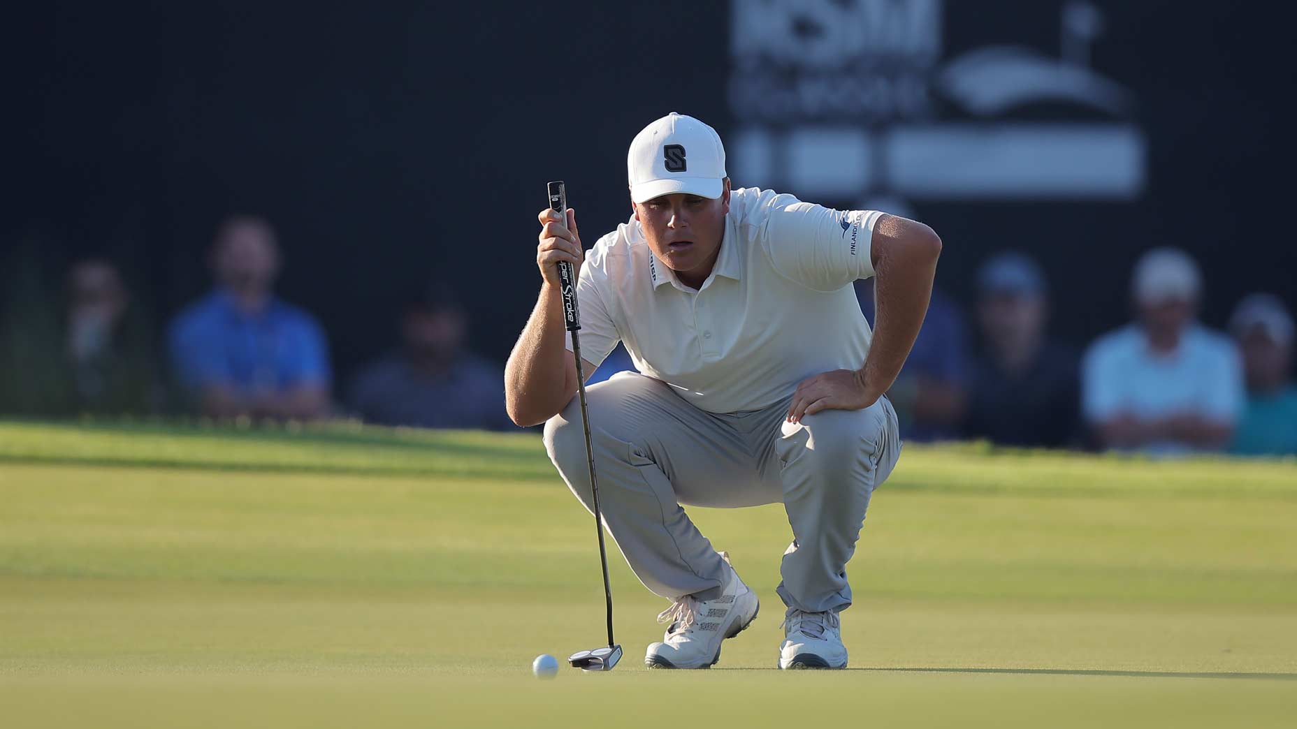 Sami Valimaki of Finland lines up a putt on the 18th green during the final round of The RSM Classic 2025 at Sea Island Resort on November 23, 2025 in St Simons Island, Georgia.