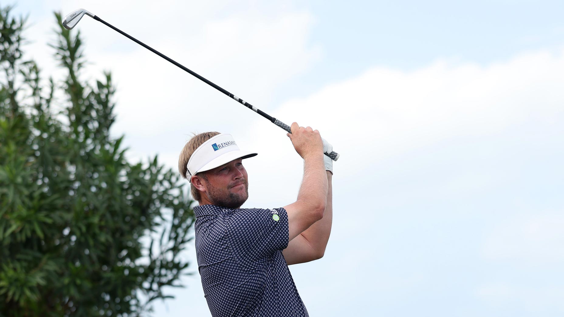 Trey Mullinax of the United States plays his shot from the first tee during the second round of the Butterfield Bermuda Championship 2025 at Port Royal Golf Course on November 14, 2025 in Southampton, Bermuda.