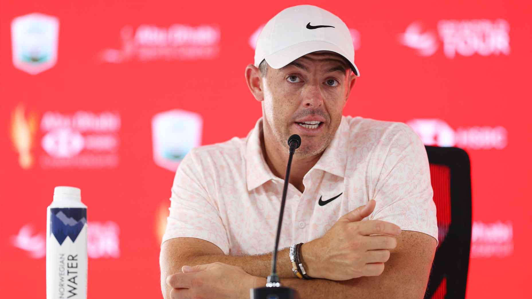 Rory McIlroy addresses the media at the Abu Dhabi HSBC Championship
