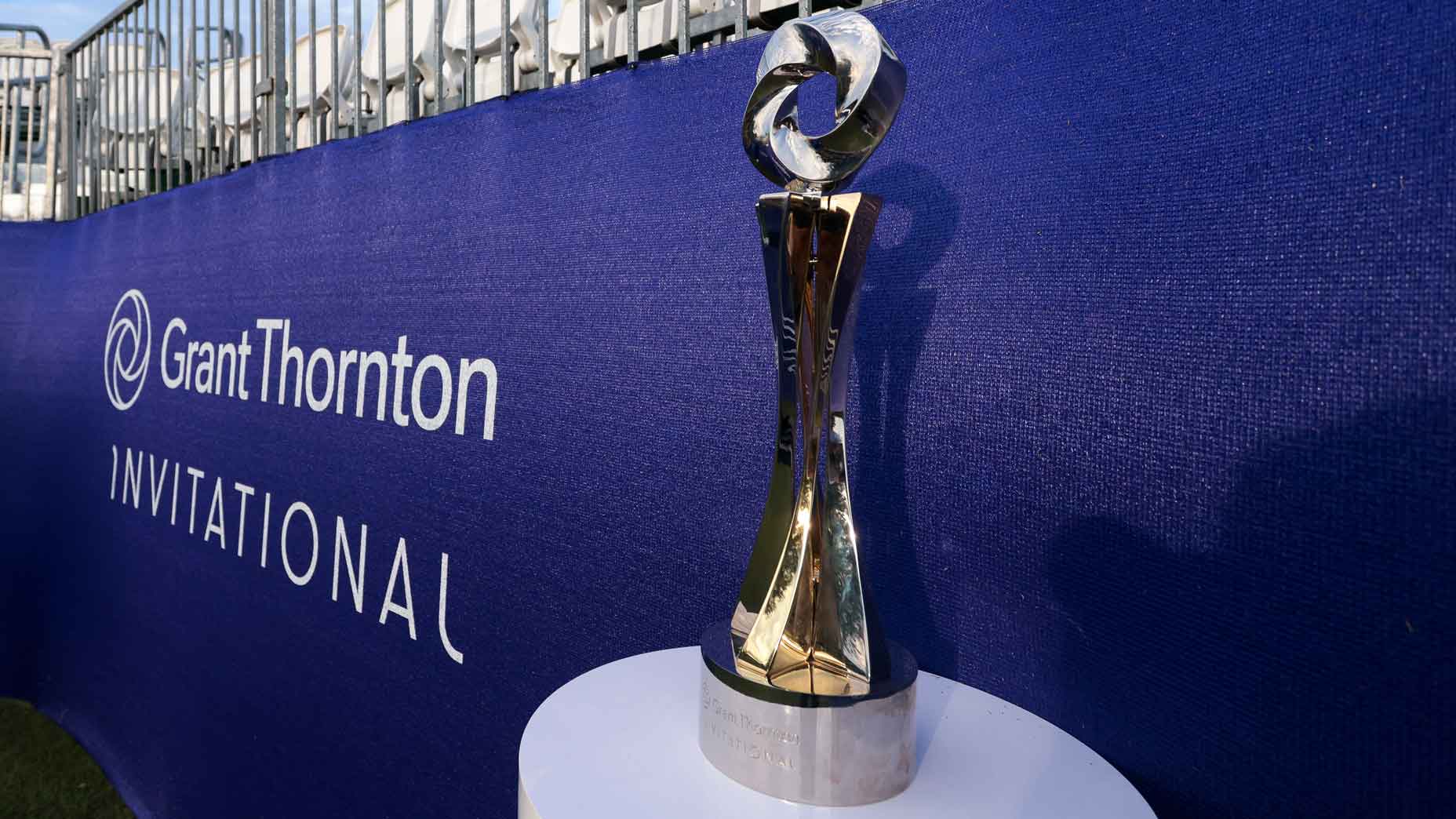 2025 Grant Thornton Invitational purse and trophy at Tiburon Golf Club.