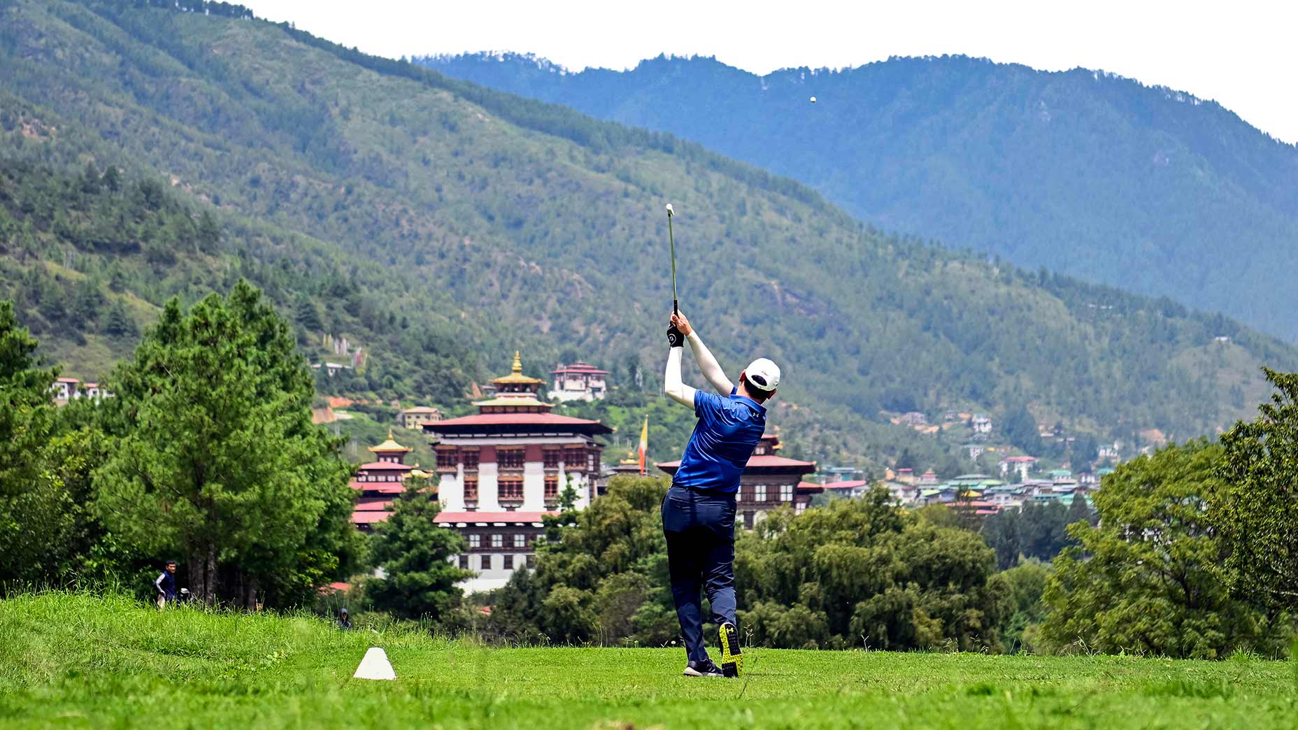 The author teeing off at Royal Thimphu.