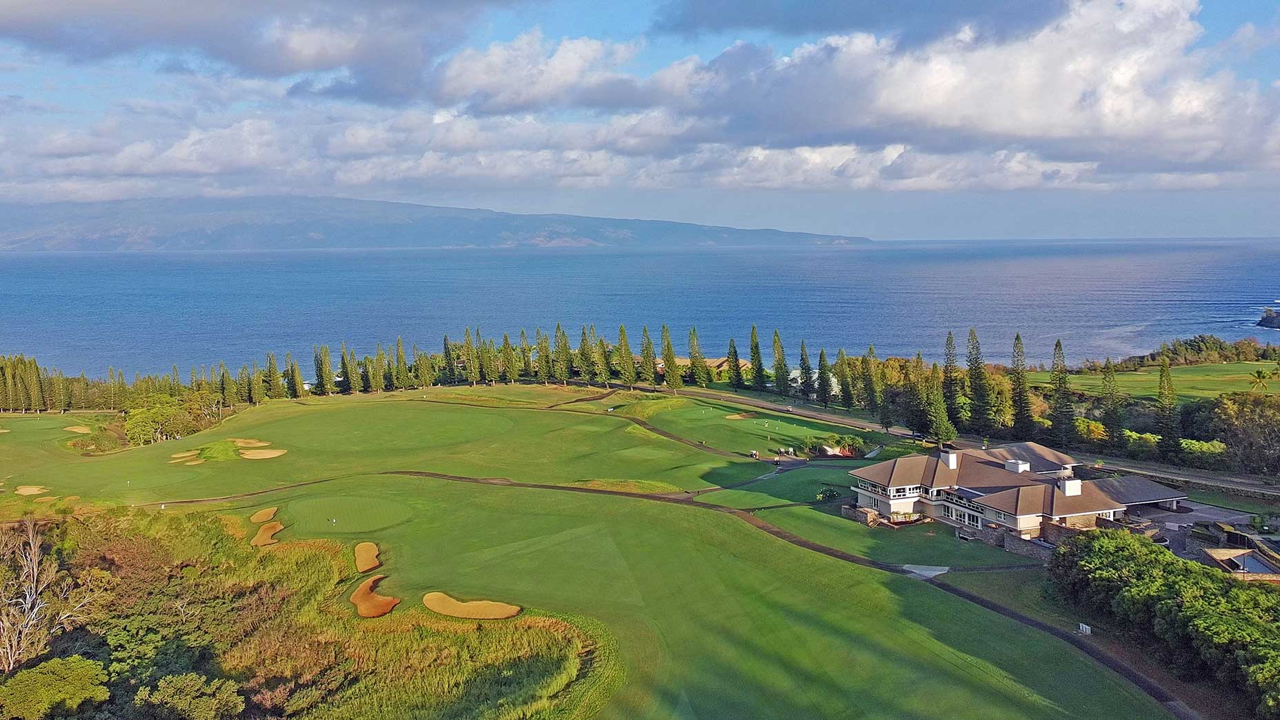 The 18th hole of the Plantation Course at Kapalua Resort.