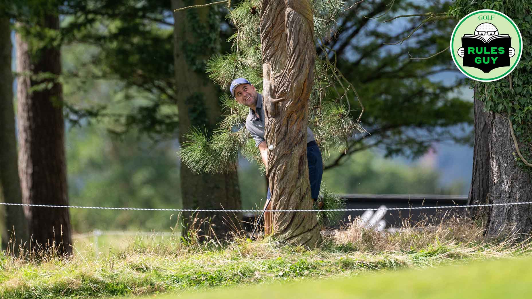 Richard Bland of England plays from the trees on hole 1 during the final round of the Asian Tour International Series England at Close House on August 20, 2023 in Newcastle upon Tyne, England.