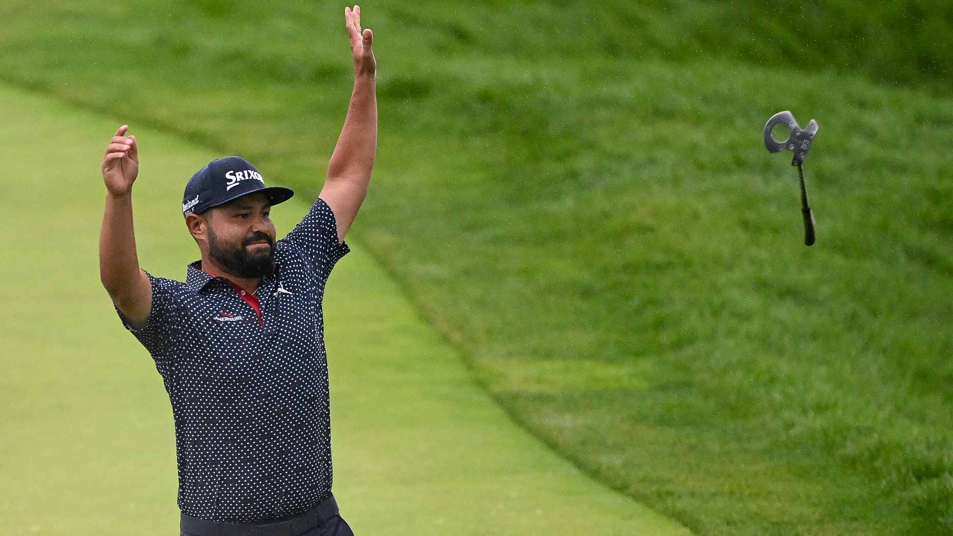 J. J. Spaun of the United States celebrates winning on the 18th green during the final round of the 125th U.S. OPEN at Oakmont Country Club on June 15, 2025 in Oakmont, Pennsylvania.