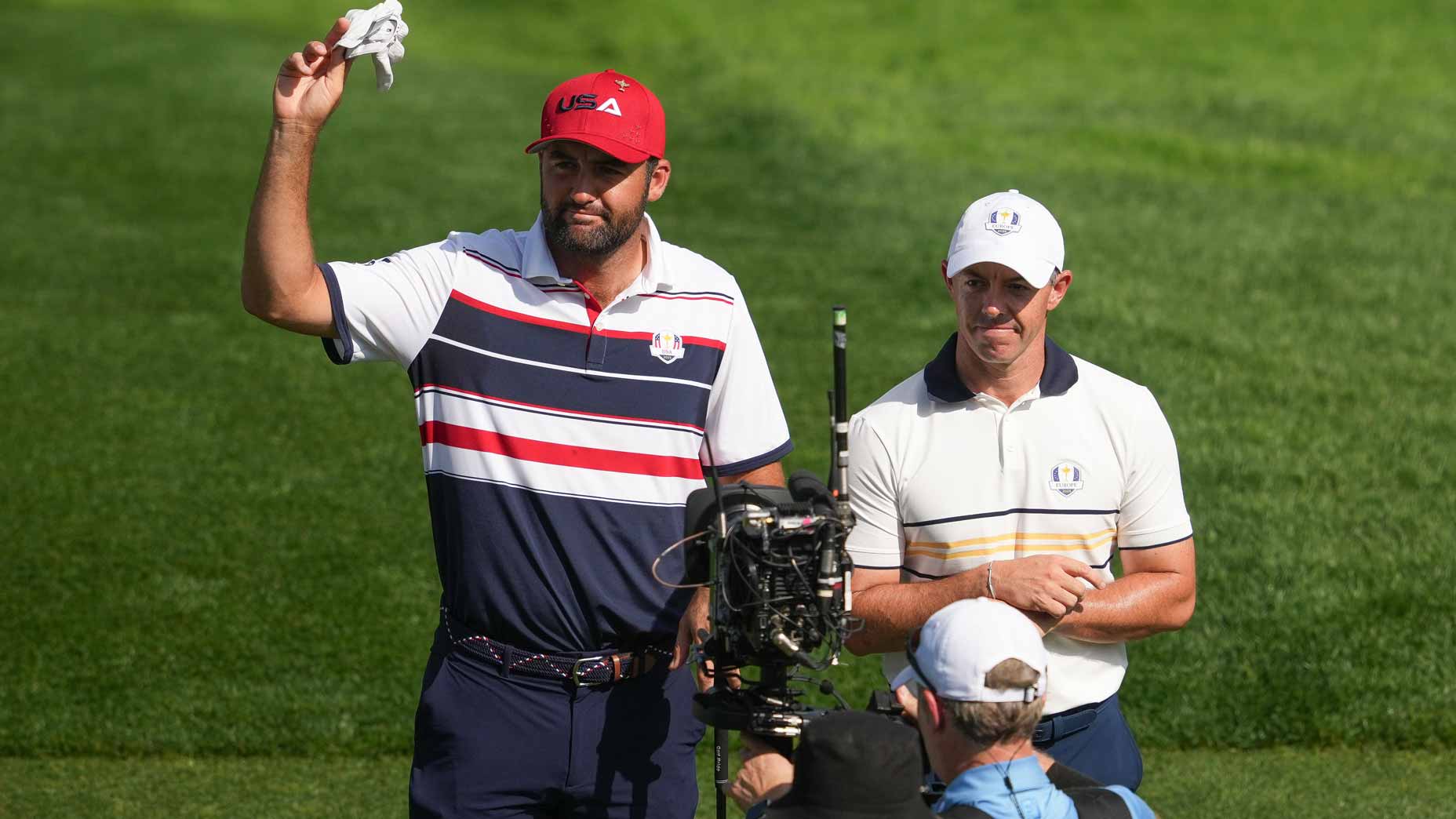 Optum Golf Channel games captains Scottie Scheffler and Rory McIlroy pictured at the 2025 Ryder Cup.